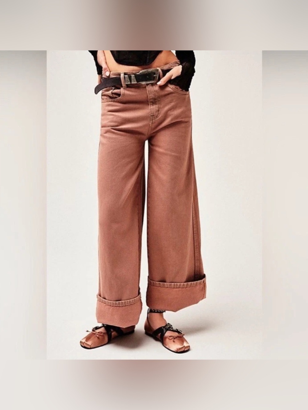 NWOT Free People We The Free CRVY Gia Wide-Leg Jeans - sand dune mauve - 27 - Picture 7 of 12